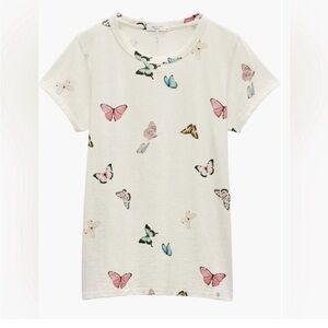 Rag & Bone Butterfly Print Womens Ivory T-Shirt Short Sleeve Crew Neck Sz S New